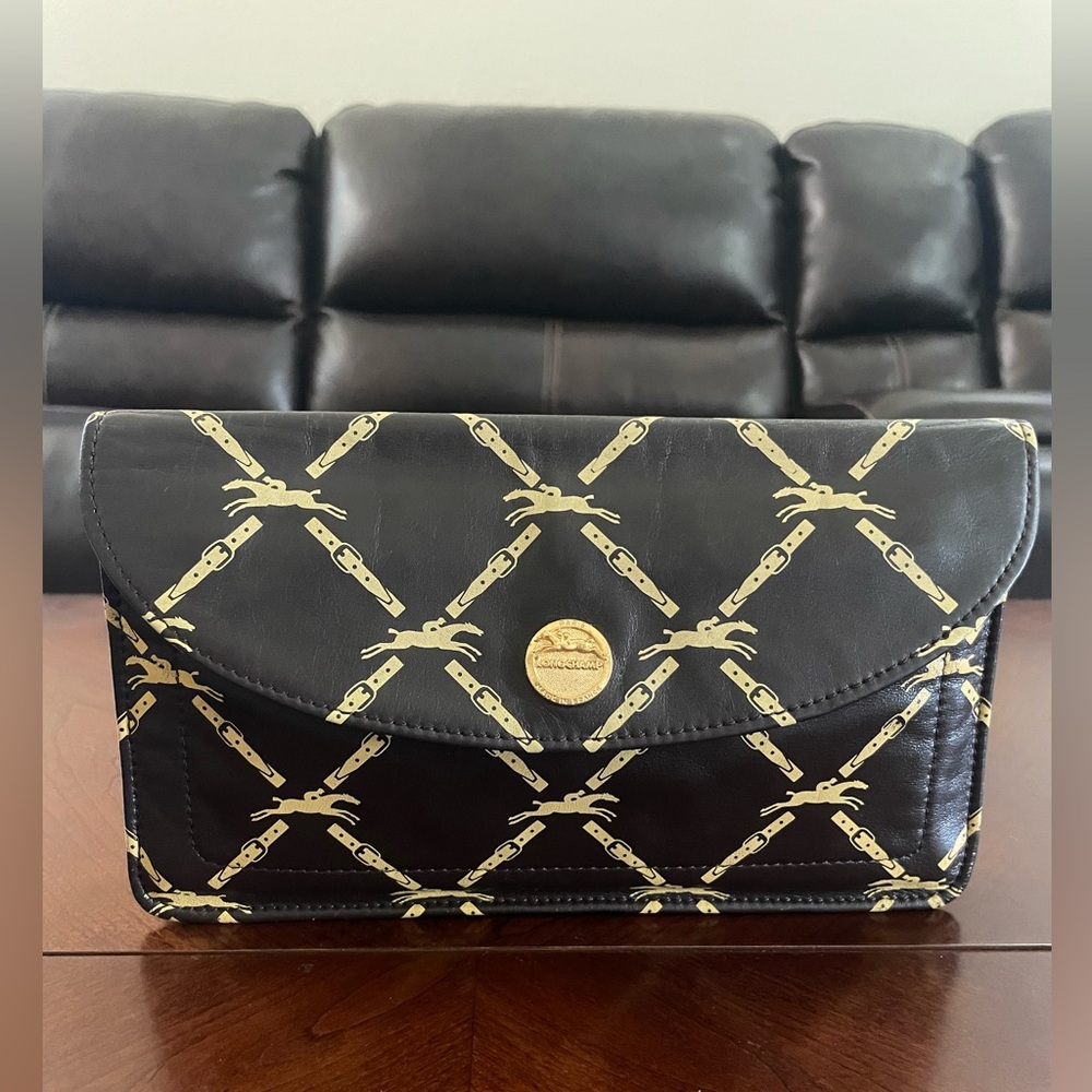 Longchamp Paris Vintage Equestrian Monogram Clutch Made in France